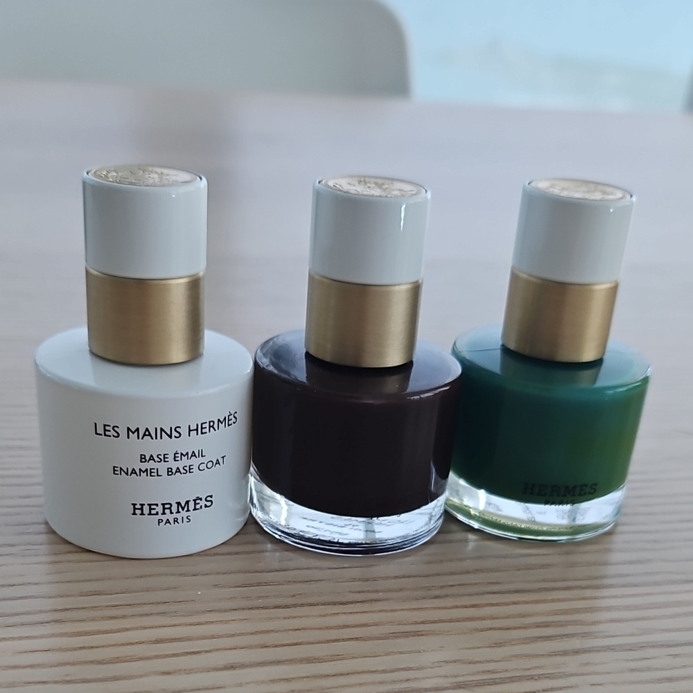 HERMES Nail Polish & Base Coat Set - Brun Bistre Vert Egyptien